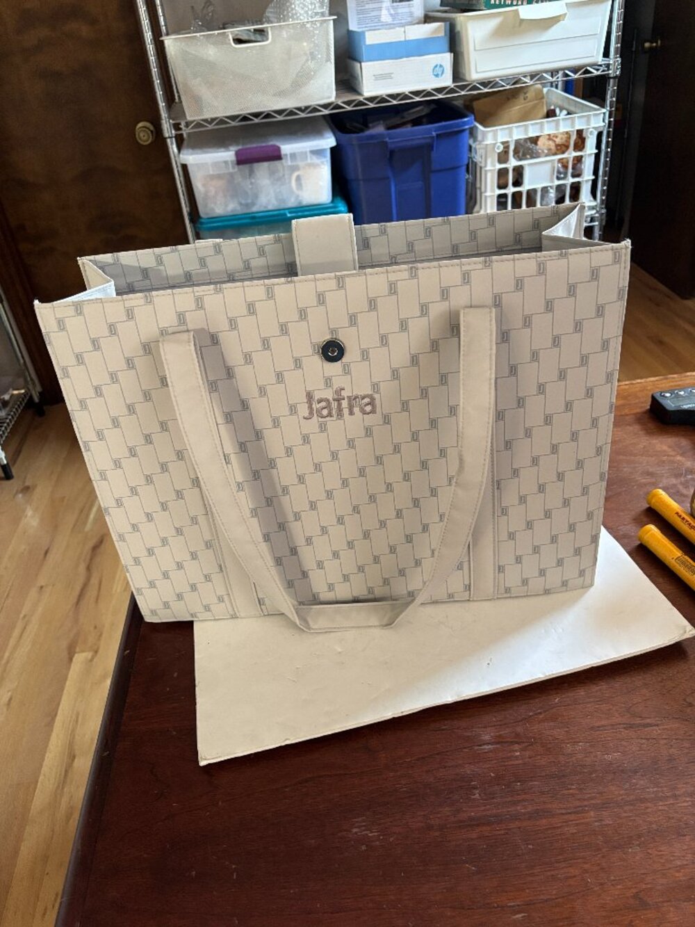Jafra brand Tote White & Grey pattern